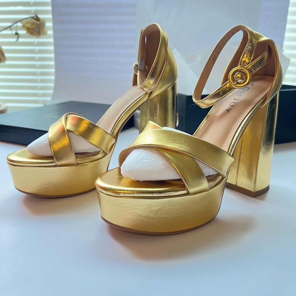 Gold Platform Ankle-Strap Heels - Womens - Picture 3 of 8